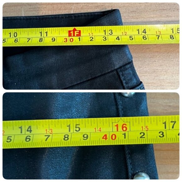 7 for All Mankind Womens Studded Shiny Coated Skinny Ankle Jean Sz 27 Black Fray - Picture 12 of 12